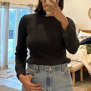 Calvin Klein Jeans Women's Medium Sweater Grey Cotton Turtleneck Chunky Knit